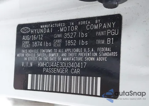 2013 Hyundai Accent Gls из США, поврежденный, VIN KMHCU4AE3DU340417